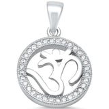 OM Pendant Charm Round Pave Cubic Zirconia 925 Sterling Silver OHM Choose Color - Blue Apple Jewelry