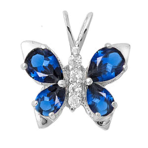 Butterfly Pendant Pear Round Cubic Zirconia 925 Sterling Silver Choose Color - Blue Apple Jewelry