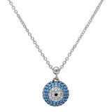 Evil Eye Pendant 18" Necklace Round Pave Simulated Stone 925 Sterling Silver Choose Color - Blue Apple Jewelry