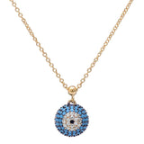 Evil Eye Pendant 18" Necklace Round Pave Simulated Stone 925 Sterling Silver Choose Color - Blue Apple Jewelry