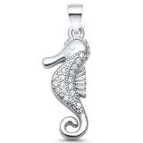 Seahorse Pendant Round Pave Cubic Zirconia 925 Sterling Silver Sear Horse Charm Choose Color - Blue Apple Jewelry