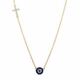 Cross Evil Eye Necklace Round Simulated CZ 925 Sterling Silver