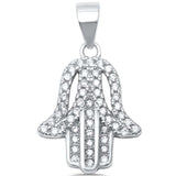 Hand of God Pendant Charm Hamesh Round Pave Cubic Zirconia 925 Sterling Silver Choose Color - Blue Apple Jewelry