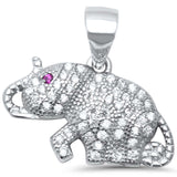 Elephant Pendant Charm 925 Sterling Silver Round Simulated Ruby CZ