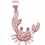 Crab Pendant Charm Round Simulated Red Ruby White Cubic Zirconia 925 Sterling Silver