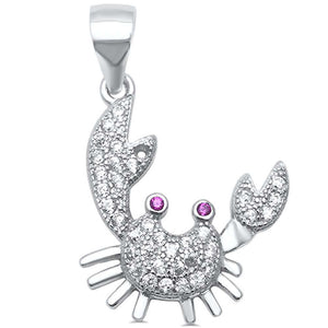 Crab Pendant Charm Round Simulated Red Ruby White Cubic Zirconia 925 Sterling Silver Choose Color - Blue Apple Jewelry