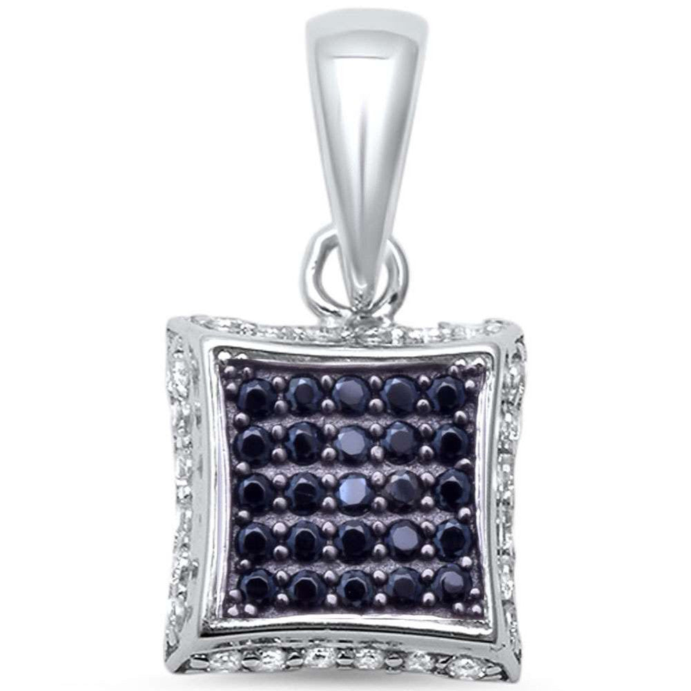3D Kite Pendant Charm Round Black & White Cubic Zirconia 925 Sterling Silver Choose Color - Blue Apple Jewelry