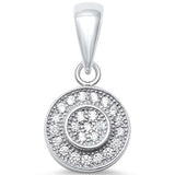 Round Halo Pendant Charm Round White Cubic Zirconia 925 Sterling Silver Hip Hop Choose Color - Blue Apple Jewelry