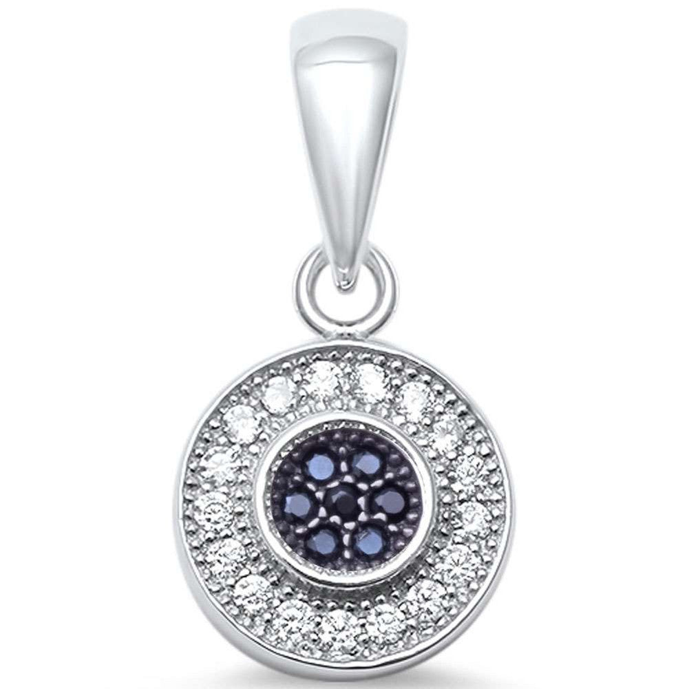Round Halo Pendant Charm Round Black & White Cubic Zirconia 925 Sterling Silver Hip Hop Choose Color - Blue Apple Jewelry