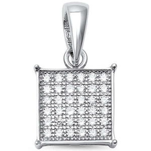 Square Pendant Round Pave Ice Simulated Cubic Zirconia 925 Sterling Silver Hip Hop Choose Color - Blue Apple Jewelry