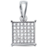 Square Pendant Round Pave Ice Simulated Cubic Zirconia 925 Sterling Silver