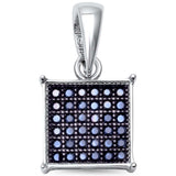 Square Pendant Round Pave Black Cubic Zirconia 925 Sterling Silver Hip Hop Choose Color - Blue Apple Jewelry