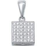 Square Pendant Charm Round Simulated Cubic Zirconia 925 Sterling Silver