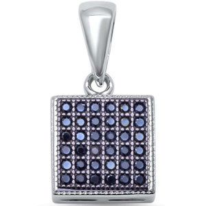Square Pendant Charm 925 Sterling Silver Hip Hop Simulated Round Black Cubic Zirconia 925 Sterling Silver Choose Color - Blue Apple Jewelry