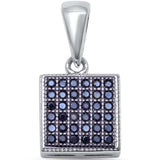 Square Pendant Simulated Round Black Cubic Zirconia 925 Sterling Silver Choose Color