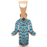Hamsa Pendant Round Simulated Nano Stone 925 Sterling Silver