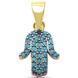 Hamsa Pendant Round Simulated Nano Stone 925 Sterling Silver