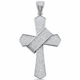 Fancy Hip Hop Cross Pendant Round Cubic Zircoonia Pave 925 Sterling Silver