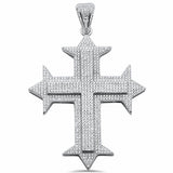 Hip Hop Cross Round Micro Pave Cubic Zirconia Pendant Solid 925 Sterling Silver