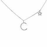Dangling Star Moon Necklace Pendant Solid 925 Sterling Silver Round Cubic Zirconia
