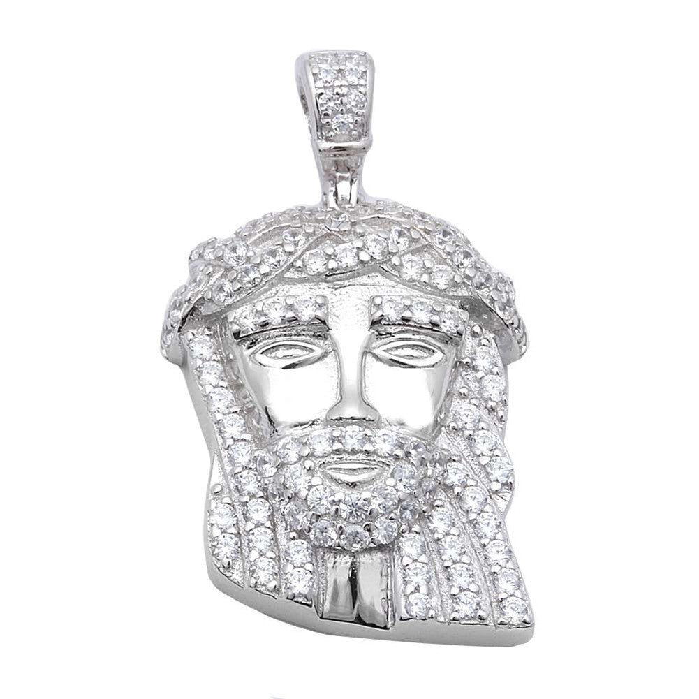 Jesus Pendant Round Pave Ice Cubic Zirconia Hip Hop 925 Sterling Silver Jesus Head