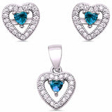 Halo Heart Jewelry Set Simulated Stone 925 Sterling Silver Pendant Earring