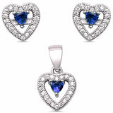 Halo Heart Jewelry Set Simulated Stone 925 Sterling Silver Pendant Earring