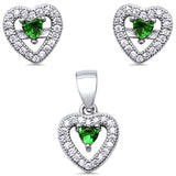 Halo Heart Jewelry Set Simulated Stone 925 Sterling Silver Pendant Earring