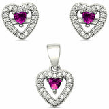 Halo Heart Jewelry Set Simulated Stone 925 Sterling Silver Pendant Earring