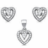 Halo Heart Jewelry Set Simulated Stone 925 Sterling Silver Pendant Earring