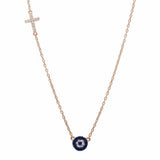 Cross Evil Eye Necklace Round Simulated CZ 925 Sterling Silver
