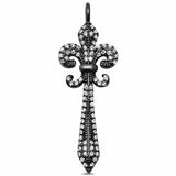 Black Tone Fleur De Lis Pendant Round Simulated Cubic Zirconia  925 Sterling Silver