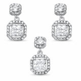 Halo Dangling Jewelry Set Princess Cut Round CZ 925 Sterling Silver Wedding Bridal Choose Color