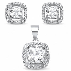 Halo Jewelry Set Princess Cut Round Cubic Zirconia 925 Sterling Silver Bridal Choose Color