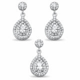 Halo Dangling Jewelry Set Pear Round Cubic Zirconia 925 Sterling Silver