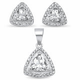 Halo Jewelry Set Trillion Round Cubic Zirconia 925 Sterling Silver