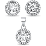 Halo Jewelry Set Pendant Earring Round Cubic Zirconia 925 Sterling Silver