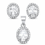 Halo Jewelry Set Oval Round Cubic Zirconia Wedding Bridal 925 Sterling Silver