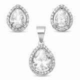 Halo Teardrop Pear Jewelry Set Pear Round Cubic Zirconia 925 Sterling Silver Bridal
