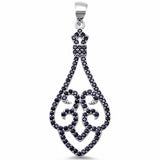 Filigree Pendant Round Pave Cubic Zirconia 925 Sterling Silver
