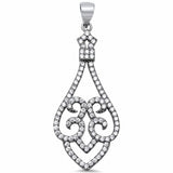Filigree Pendant Round Pave Cubic Zirconia 925 Sterling Silver