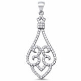 Filigree Pendant Round Pave Cubic Zirconia 925 Sterling Silver