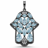 Hamesh Hand Of God Pendant Simulated Round CZ Black Tone 925 Sterling Silver