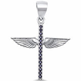 Cross Angel Wing Pendant Round Cubic Zirconira 925 Sterling Silver Choose Color