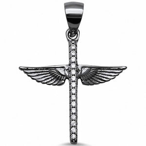 Cross Angel Wing Pendant Round Cubic Zirconira 925 Sterling Silver Choose Color