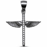 Cross Angel Wing Pendant Round Cubic Zirconira 925 Sterling Silver Choose Color