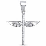 Cross Angel Wing Pendant Round Cubic Zirconira 925 Sterling Silver Choose Color