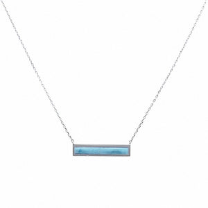 Bar Pendant 17" Necklace Lab Created Blue Opal 925 Sterling Silver