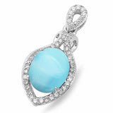 Halo Fashion Pendant Oval Simulated Larimar 925 Sterling Silver