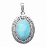 Oval Halo Style Pendant Round Lab Created Opal 925 Sterling Silver